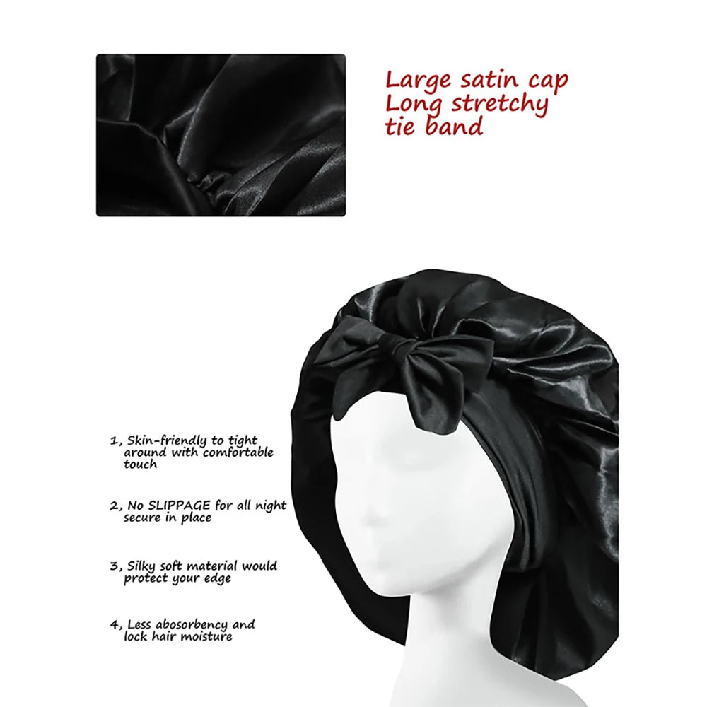 Satin Silk Hair Bonnet | Adjustable Tie Band | Sleep Bonnet for Women Men | Unisex Protective Headwear - Artigo Importado