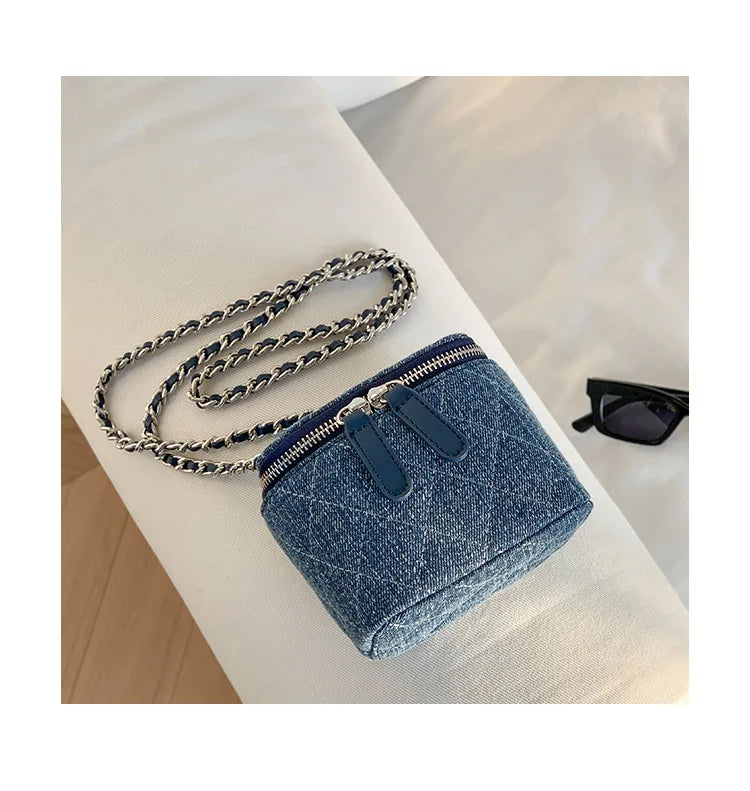 Mini Denim Crossbody Bags for Women 2026 Lingge Chains Shoulder Bag Fashion Brands Box Bag Lipstick Coins Purses and Handbags - Artigo Importado