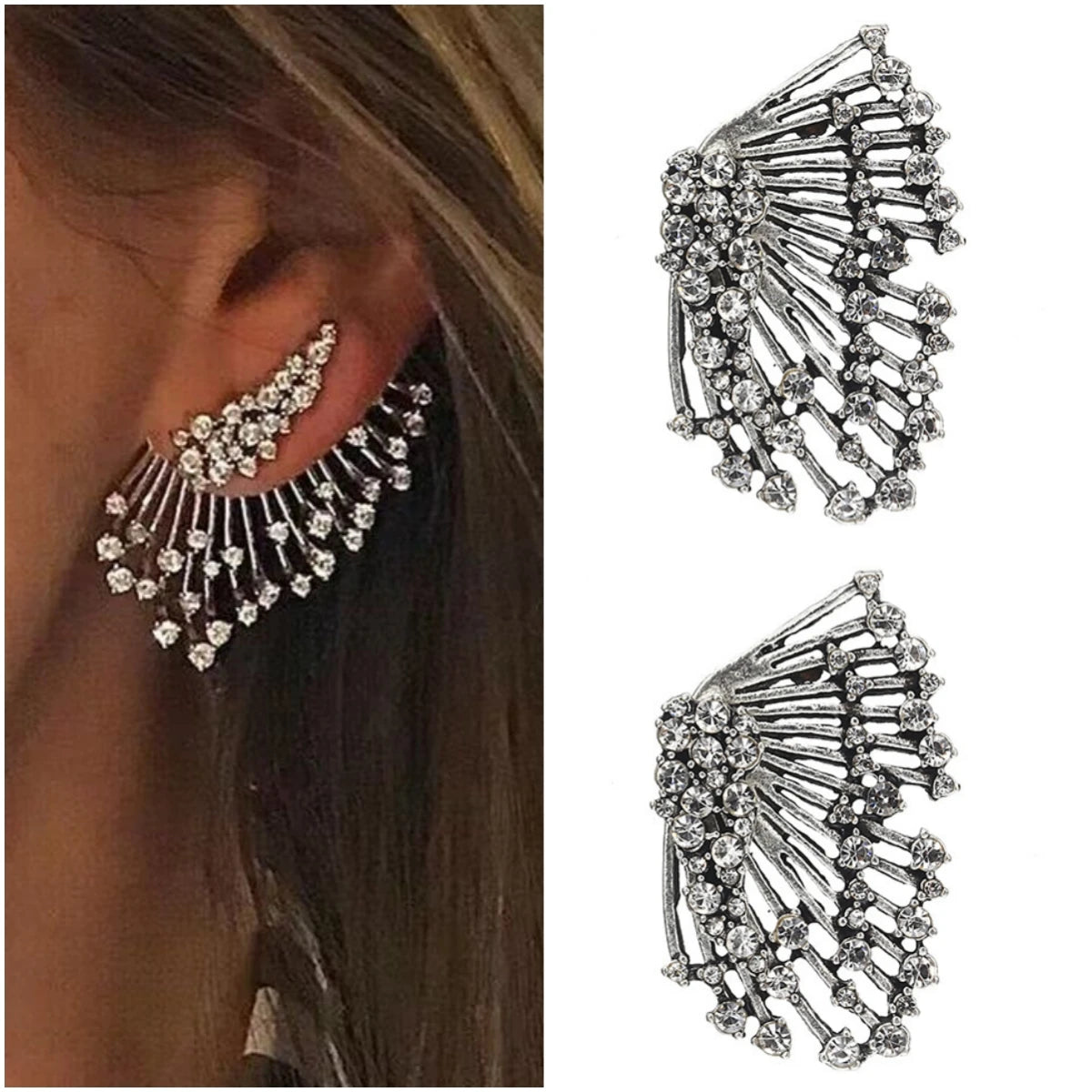 Statement Crystal Stud Earrings For Woman Punk Rock Boucle D'oreille Vintage Jewelry Dazzling Cubic Zirconia Brincos - Artigo Importado