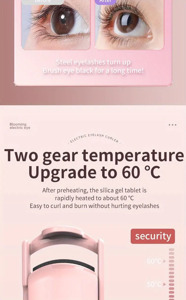 Electric Heated Eyelash Curler for Lasting Styling Portable Lash Lift Tool Intelligent Natural Curling with USB Rechargeable - Artigo Importado