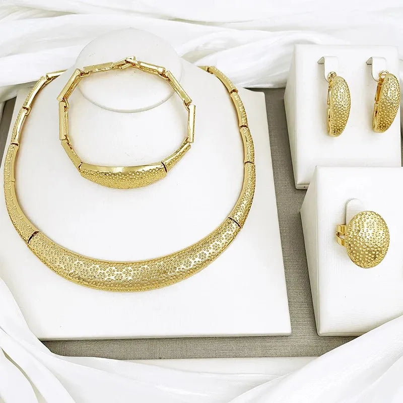 Minimalist Design Brazil Gold Color Jewelry Set For Women High Quality Jewelry Gold Plated Necklace Bracelet Earrings And Ring - Artigo Importado