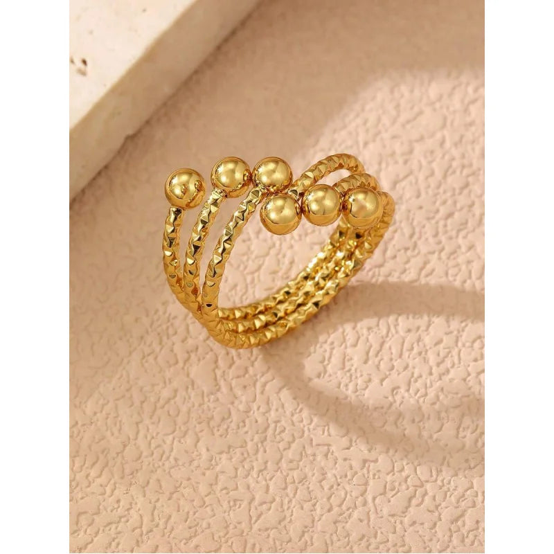 1/2pcs Minimalist Stainless Steel Geometric Line Gold Bracelet & Ring Jewelry Set, Versatile For Daily Wear And Party - Artigo Importado