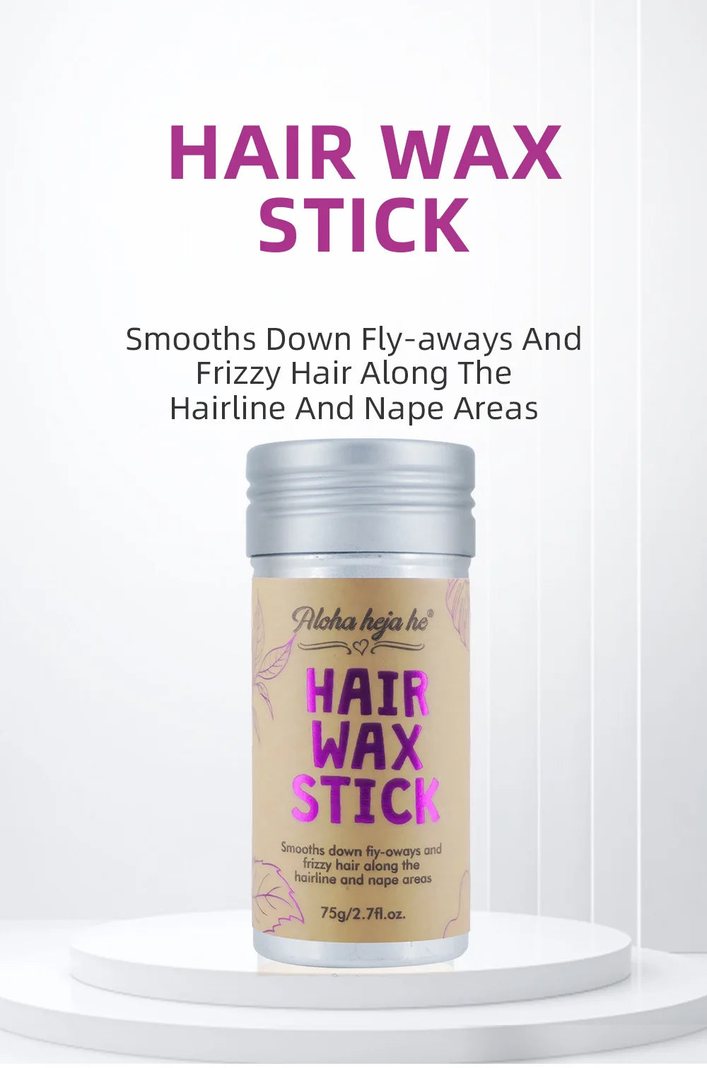 Styling Wax Sticks High Shine Smooth Hair and Wigs Solid Wax Sticks Natural Long-Lasting Anti-Frizz Pomade with 3 Combs Set - Artigo Importado
