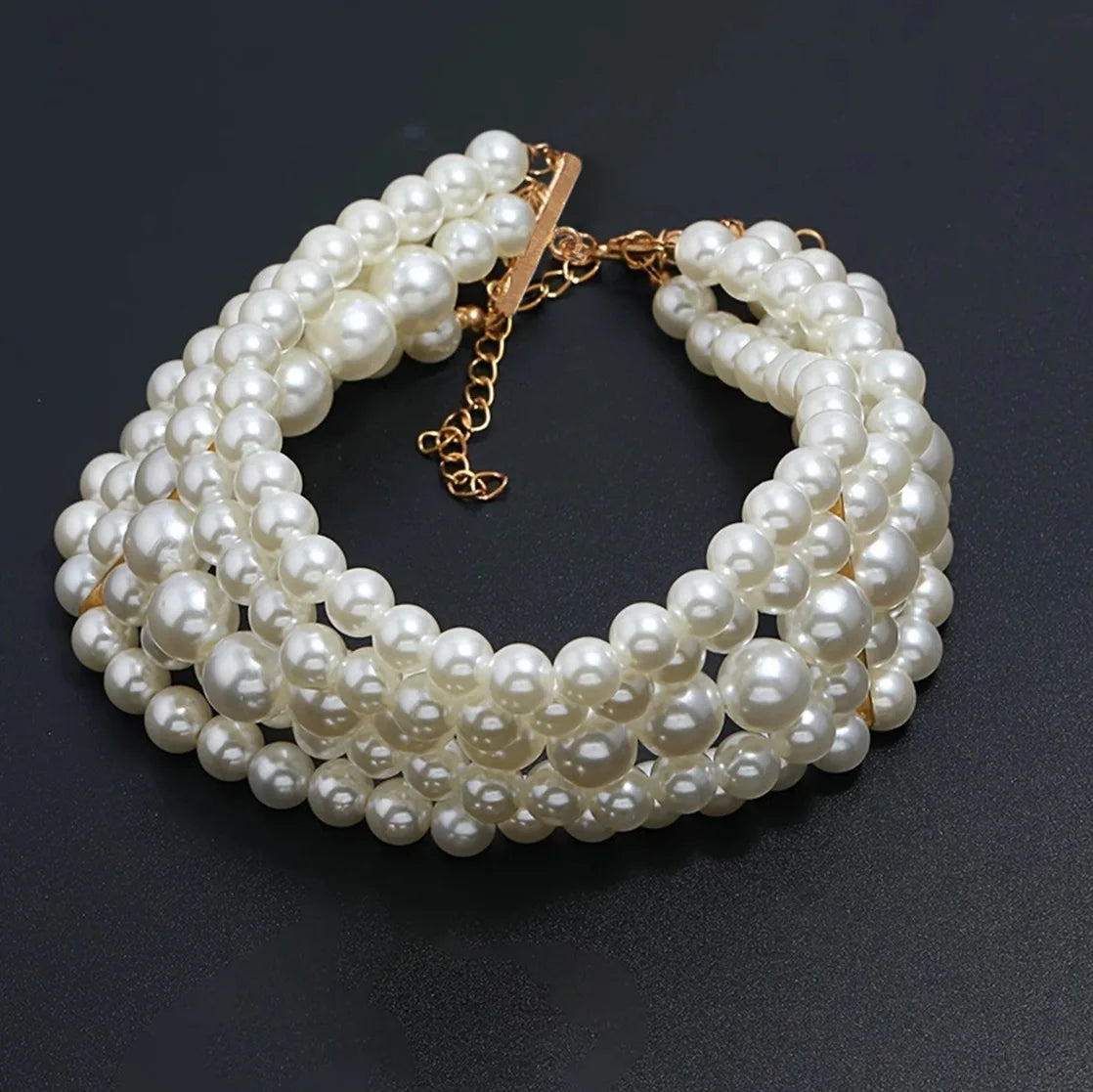Layered Necklace Imitation Pearl Unisex Elegant Artistic Simple Layered Necklace For Wedding Party Wedding Guest - Artigo Importado