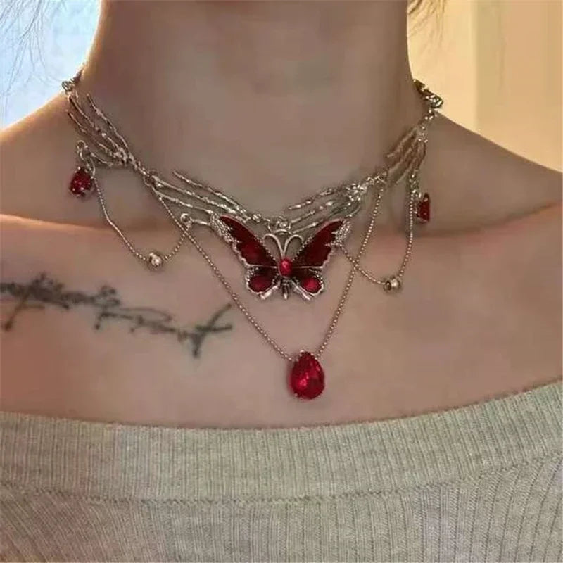 Gothic Y2K Red Butterfly Star Heart Cross Pendant Ghost Claw Choker Charms Necklaces Women Aesthetic Accessories Grunge Jewelry - Artigo Importado