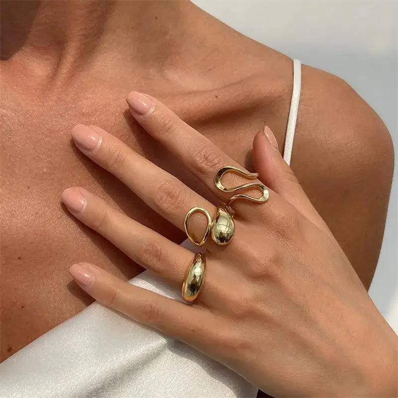 3/5 Pieces Of Minimalist, Fashionable, Irregular Gold Women's Ring Set, Finger Ring, Fashionable Girl Jewelry Gift - Artigo Importado