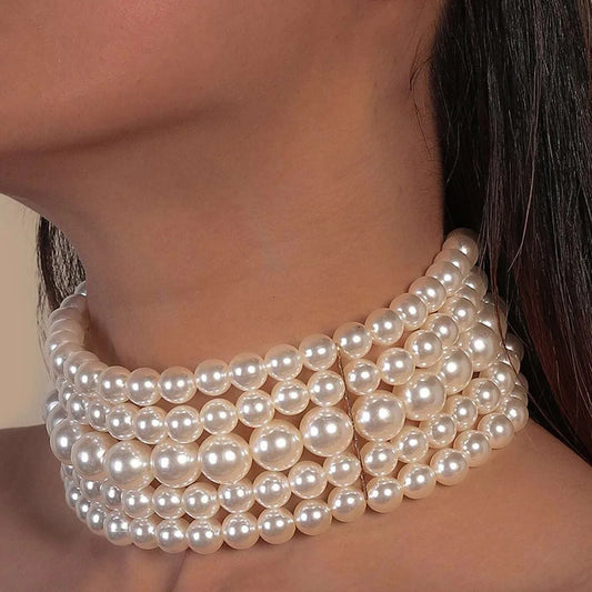 Layered Necklace Imitation Pearl Unisex Elegant Artistic Simple Layered Necklace For Wedding Party Wedding Guest - Artigo Importado