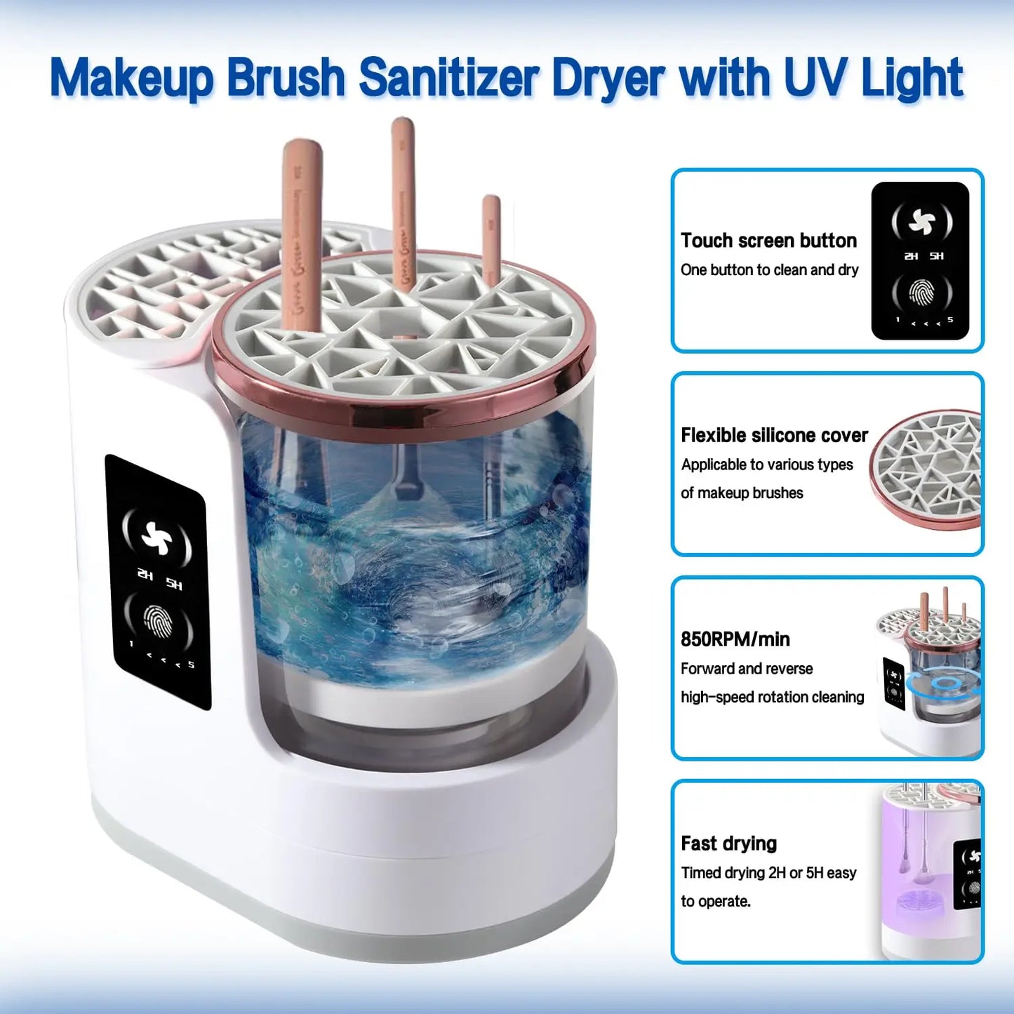 3-in-1 Electric Makeup Brush Cleaner Dryer Storage Drying Available Fast Cleaning Automatic Cleaning Tool for All Size Brushes - Artigo Importado
