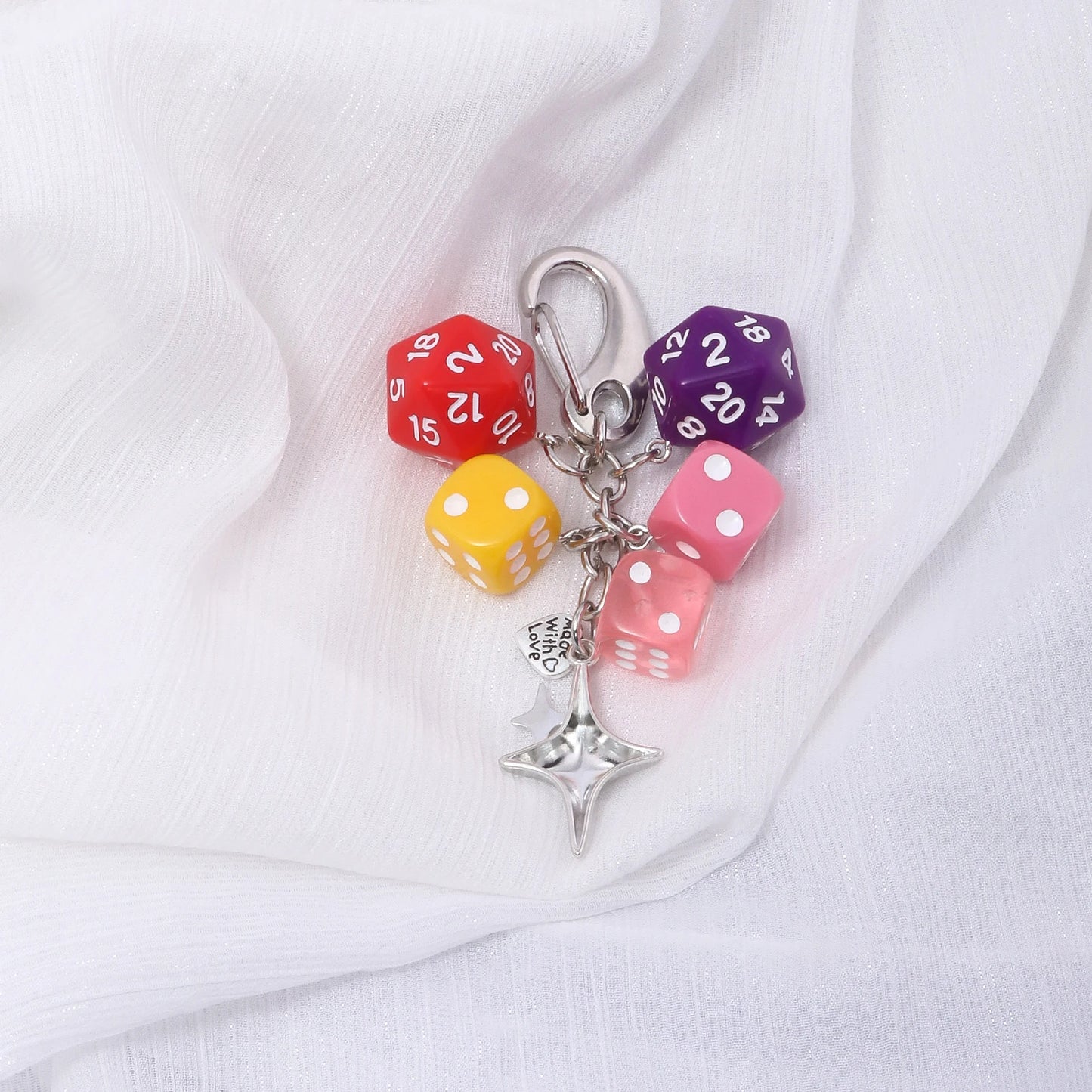 4PCS/lot Black Dice No. 8 Billiards Keychain Y2K Pink Lucky Dice Starburst Pendant Bag Charms Hangings Punk Ornament Accessories - Artigo Importado