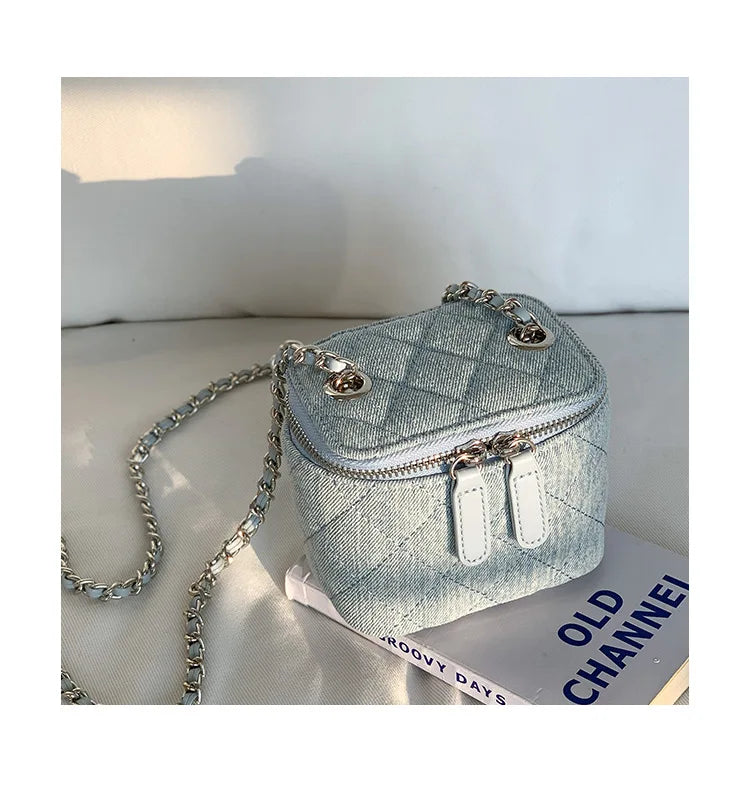 Mini Denim Crossbody Bags for Women 2026 Lingge Chains Shoulder Bag Fashion Brands Box Bag Lipstick Coins Purses and Handbags - Artigo Importado