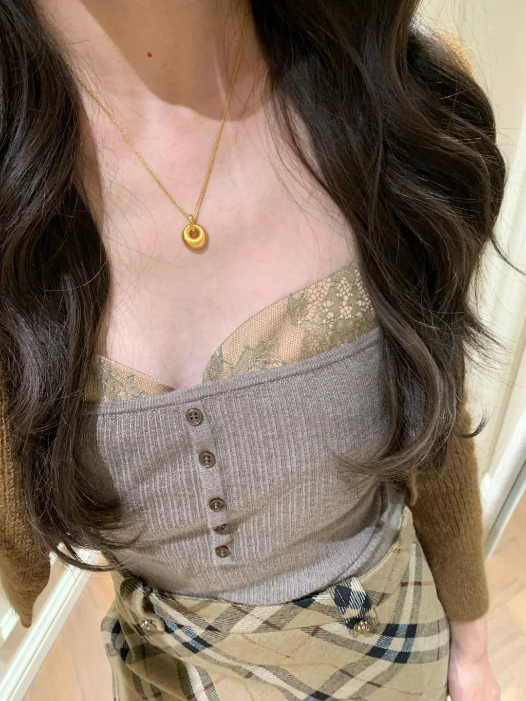 Minimalist new in fashion light luxury brushed round pendant necklace exquisite and High quality collar chain banquet jewelry - Artigo Importado