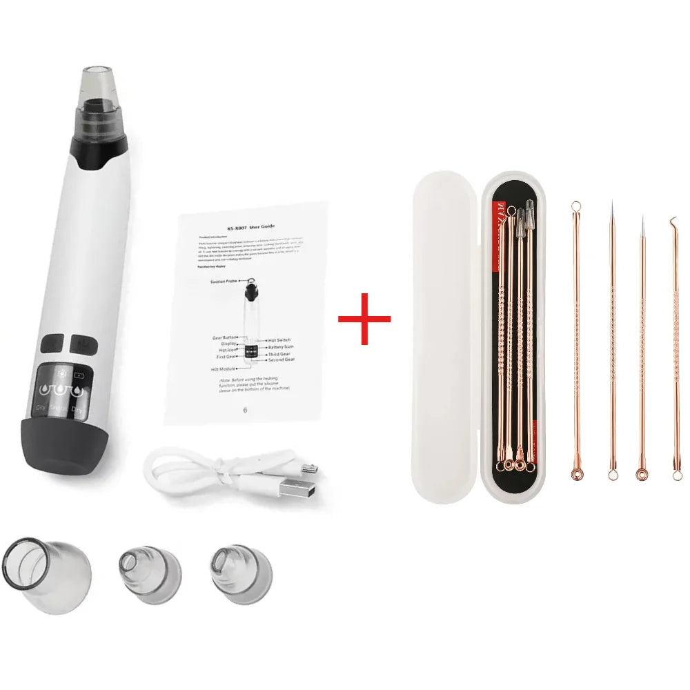 Blackhead Remover Vacuum Suction USB Rechargeable Facial Pore Cleaner Spot Acne Pimple Black Head Deep Extractor Skin Care Kit - Artigo Importado