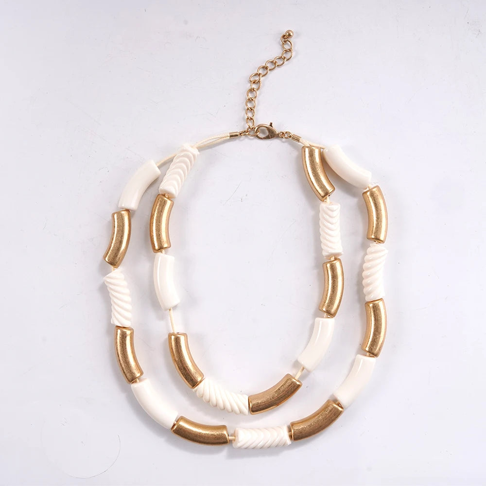 Modern Two-Tone Layered Necklace Statement Accessory Ideal For Brunch Date Stylish Outfits To Add Bold Charm With Mixed Texture - Artigo Importado