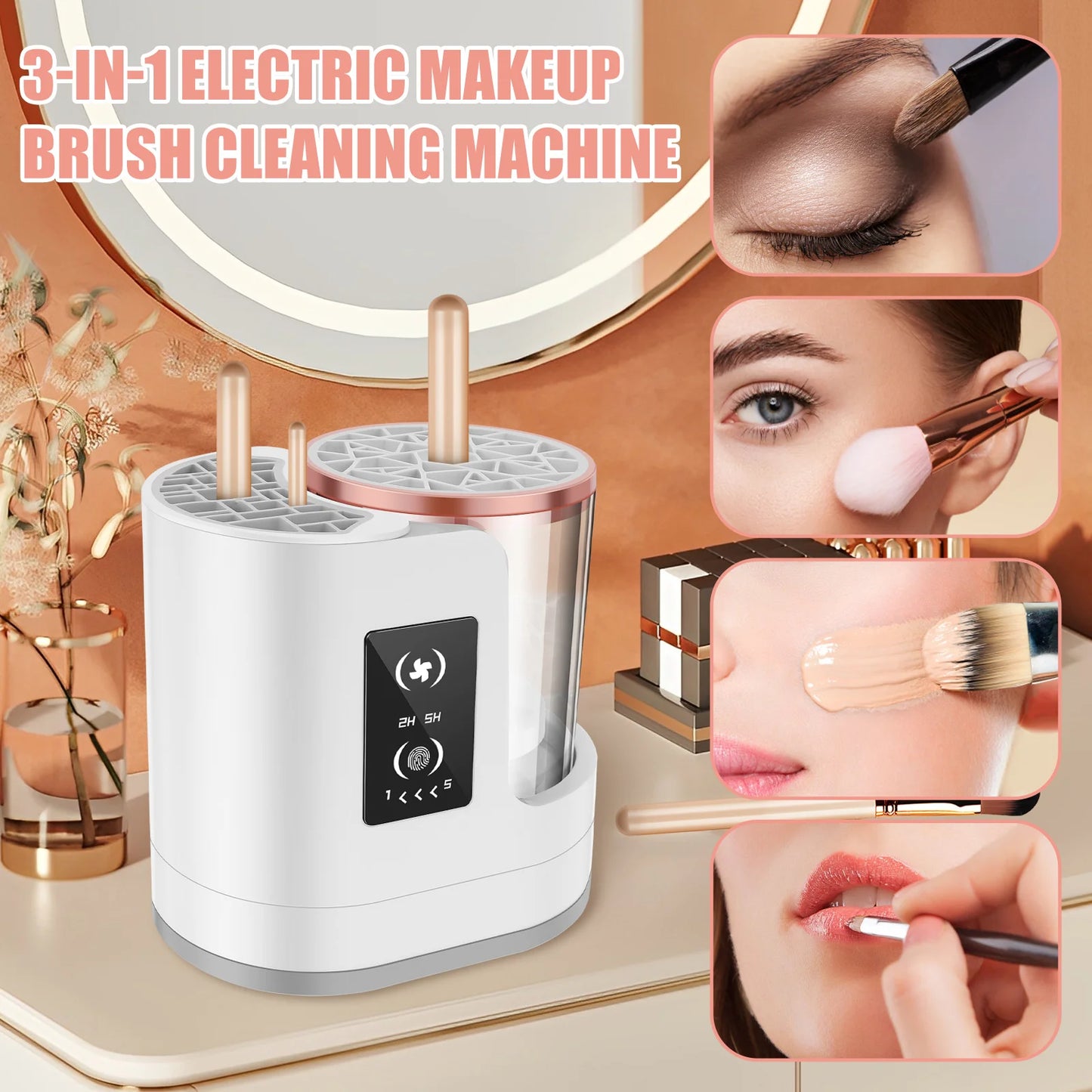 Electric Makeup Brush Cleaner Portable 3 In 1 Makeup Brushes Drying Rack USB Rechargeable Makeup Brushes Cleaning Tool for Women - Artigo Importado