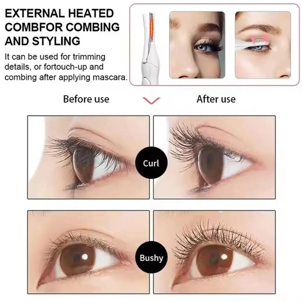 1Pc Electric Heated Eyelash Curler USB Rechargeable Eyelashes Quick Lasting Curling Comb&Clip Dual Use Makeup Eyelash Curler - Artigo Importado