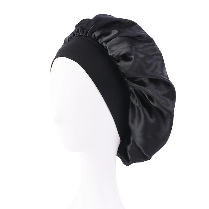 New Satin Wide Brim Nightcap Silky Bonnet Hair Wrap for Sleeping Sleep Cap With Elastic Soft Band Styling Cap Hair Wrapping Tool - Artigo Importado