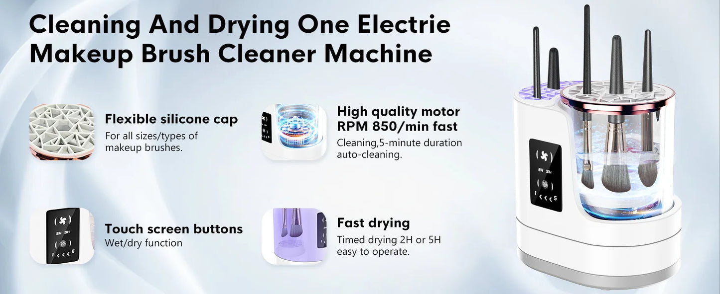 3 IN 1 Electric Makeup Brush Cleaner Automatic Makeup Brush Cleaner with Makeup Brush Dryerfor All Size Beauty Makeup Brush Set - Artigo Importado