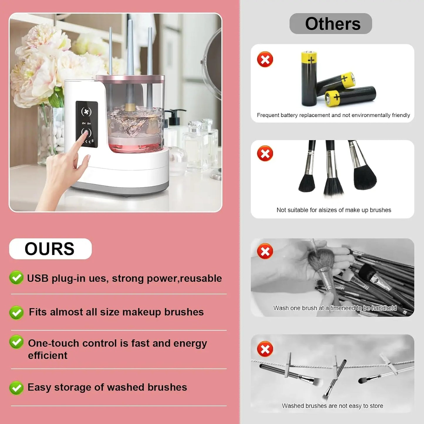 Electric Makeup Brush Cleaner and Dryer,3 in 1 Multi-Functional Efficient Automatic Cosmetic Cleaning for All Size Beauty Brush - Artigo Importado