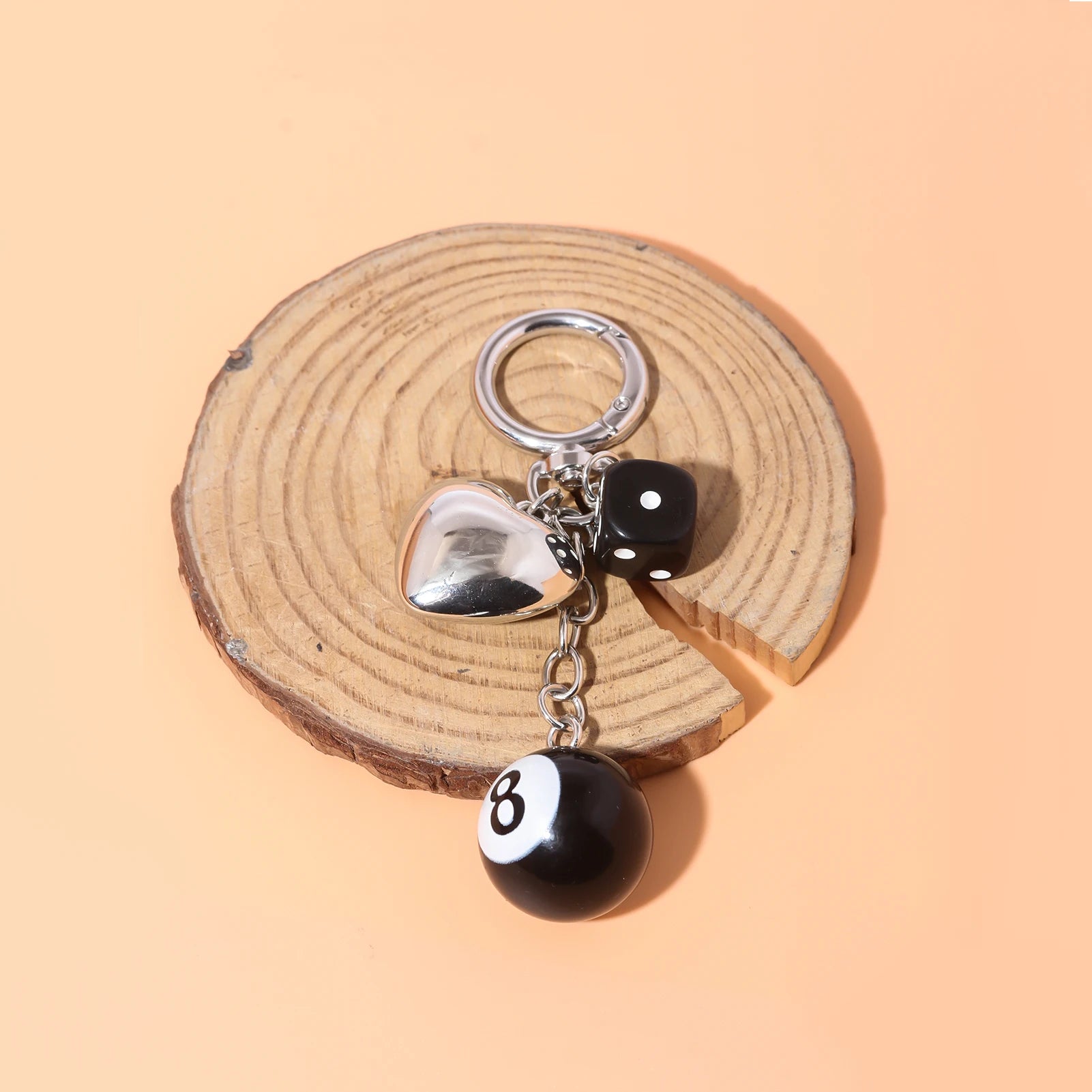 4PCS/lot Black Dice No. 8 Billiards Keychain Y2K Pink Lucky Dice Starburst Pendant Bag Charms Hangings Punk Ornament Accessories - Artigo Importado