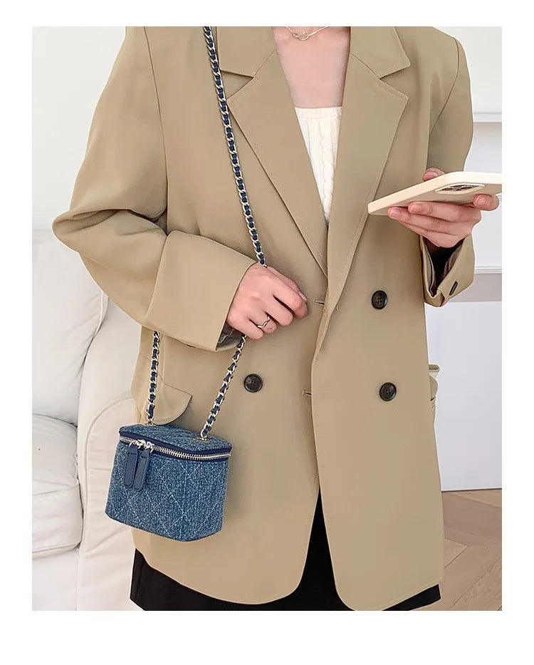 Mini Denim Crossbody Bags for Women 2026 Lingge Chains Shoulder Bag Fashion Brands Box Bag Lipstick Coins Purses and Handbags - Artigo Importado