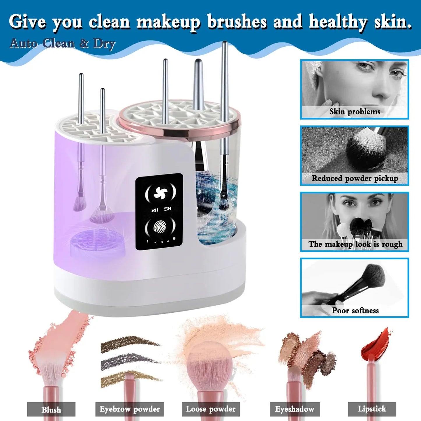 3-in-1 Electric Makeup Brush Cleaner Dryer Storage Drying Available Fast Cleaning Automatic Cleaning Tool for All Size Brushes - Artigo Importado