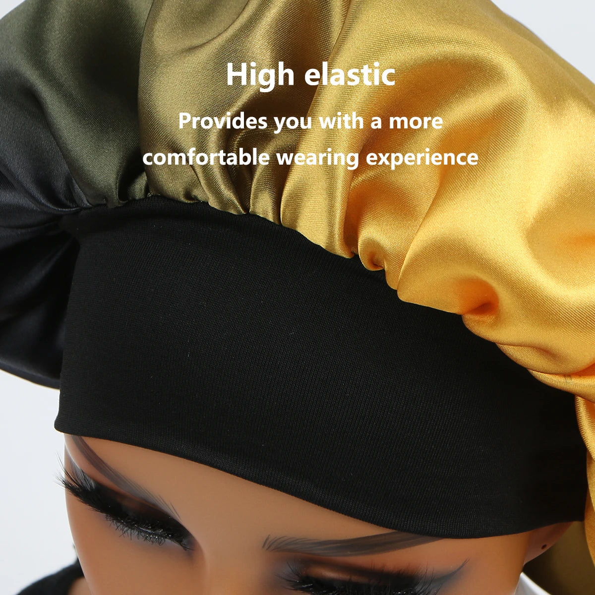 Satin Silk Bonnet Cap with Frontal Wrap, Wide Band, Colorful Fade Printing, Soft Nightcaps, Hair Protect Sleep, Extra Big Size - Artigo Importado