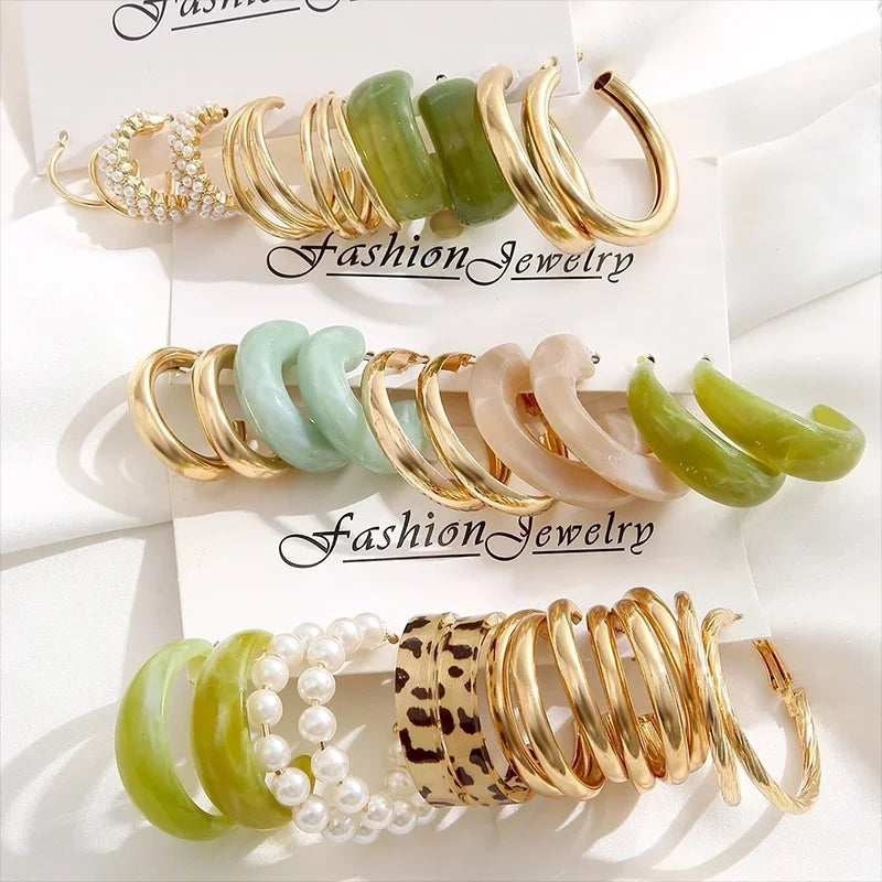 5-Piece/set Minimalist Creative Round Gold Women's Earrings Set Jewelry Holiday Gift - Artigo Importado