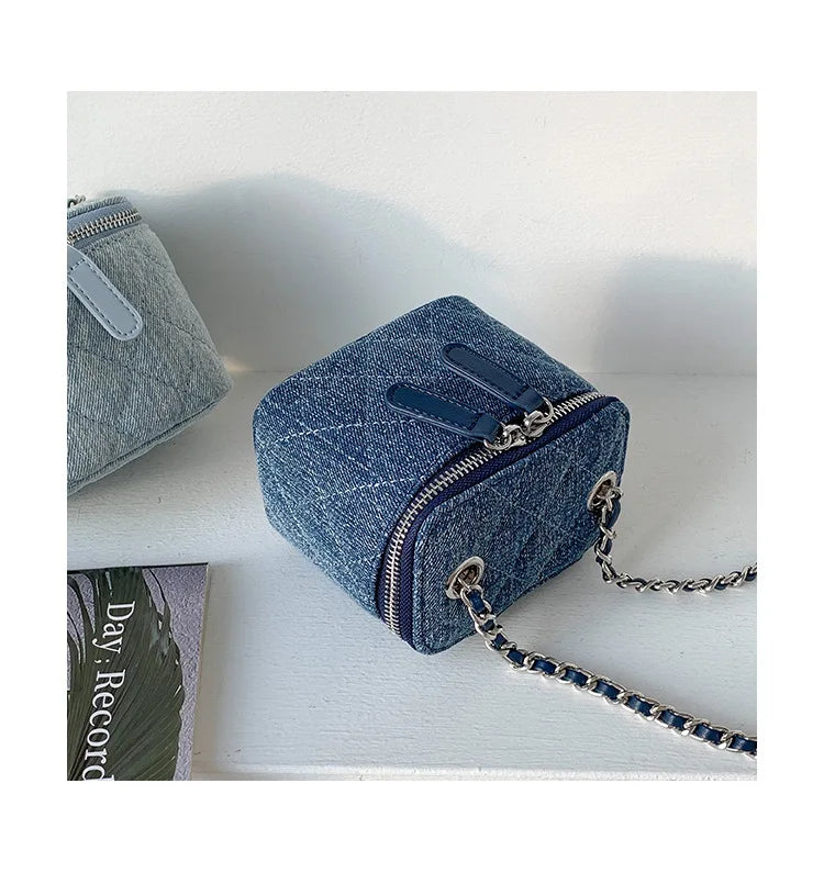 Mini Denim Crossbody Bags for Women 2026 Lingge Chains Shoulder Bag Fashion Brands Box Bag Lipstick Coins Purses and Handbags - Artigo Importado