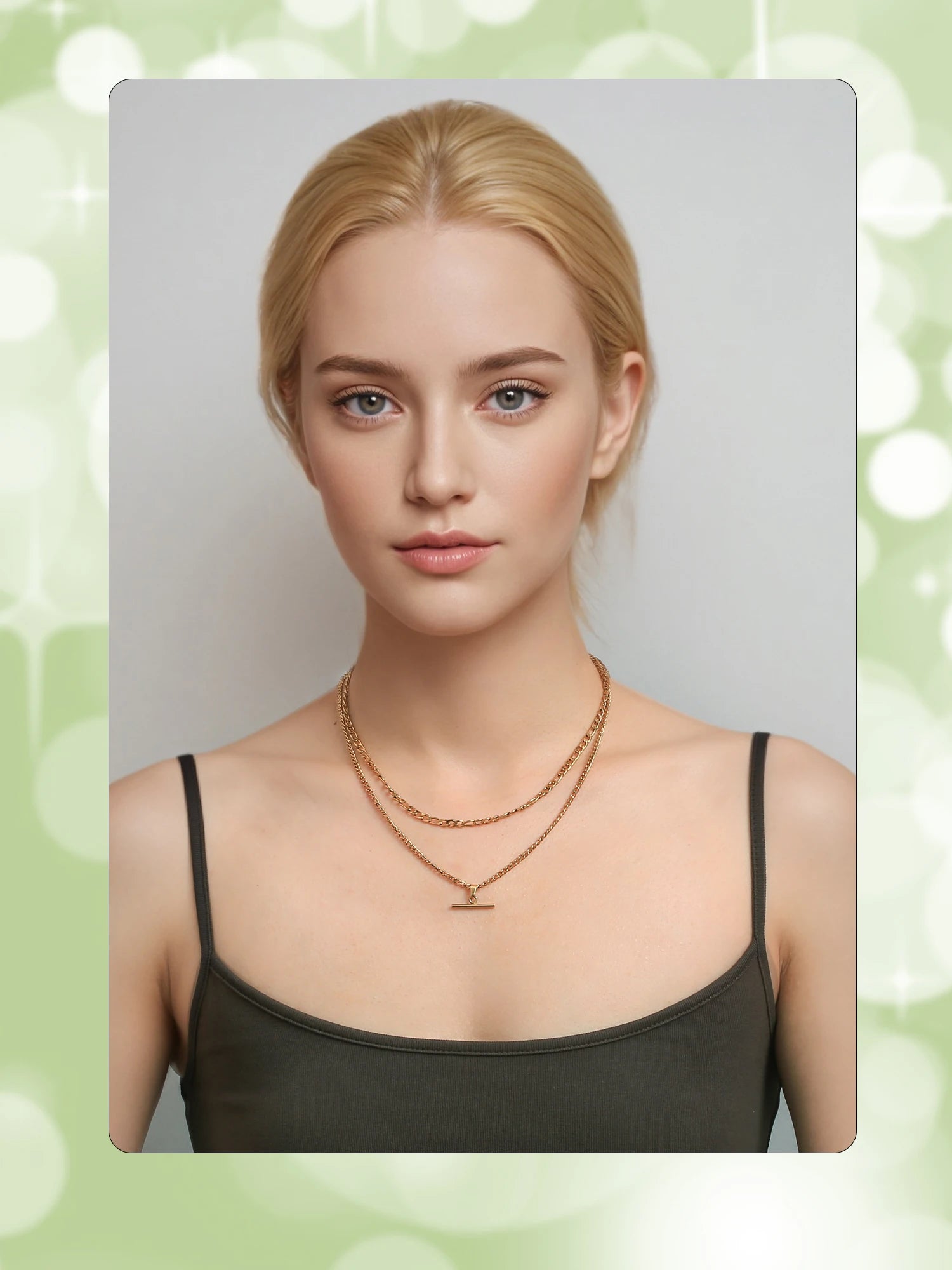 Layered Necklace for Women Minimalist Stackable - 18K Gold Plated Stainless Steel Hypoallergenic Elegant Double Chain Jewelry - Artigo Importado