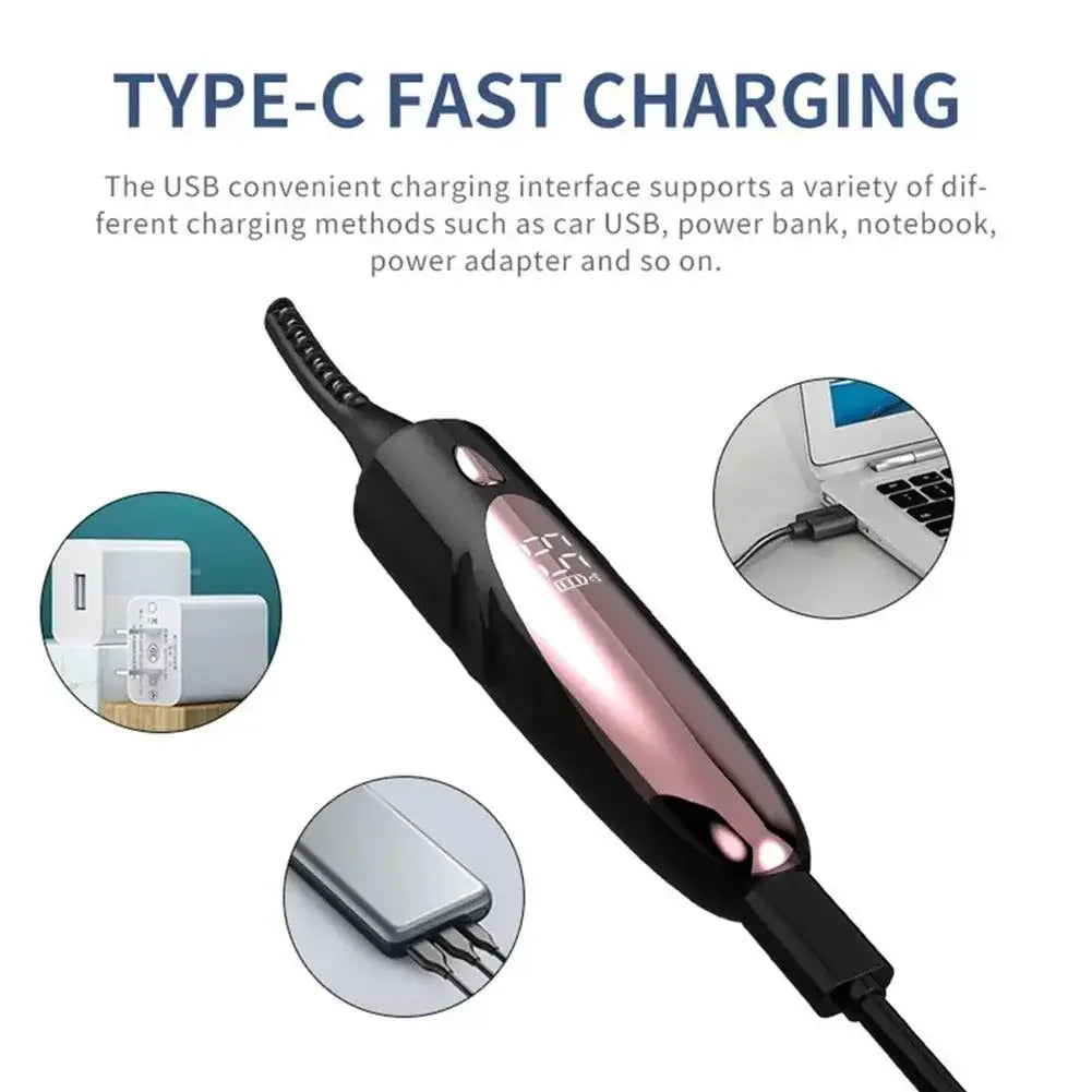 Electric Heated Eyelash Curler USB Rechargeable Eyelashes Curler 4 Mode Quick Heating Natural Curler Long Eyelash Lasting Makeup - Artigo Importado