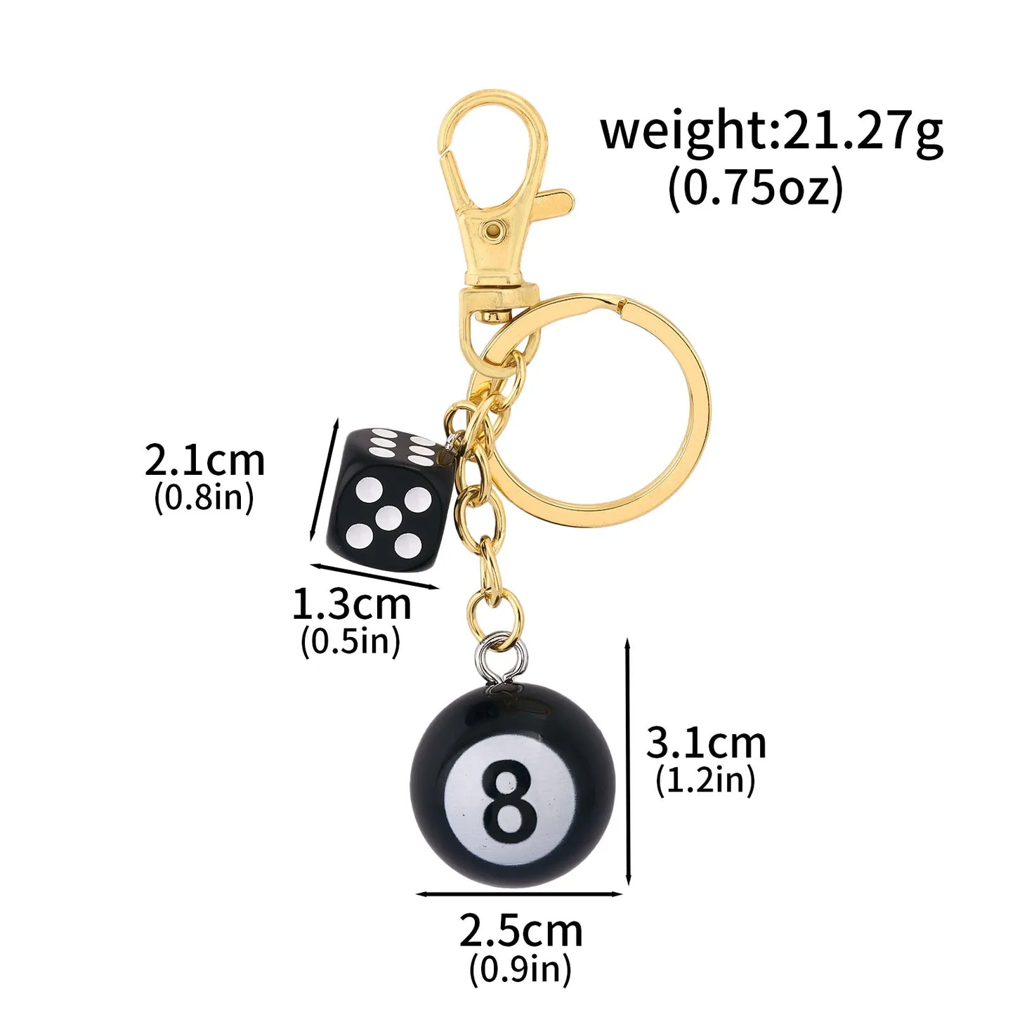 4PCS/lot Black Dice No. 8 Billiards Keychain Y2K Pink Lucky Dice Starburst Pendant Bag Charms Hangings Punk Ornament Accessories - Artigo Importado
