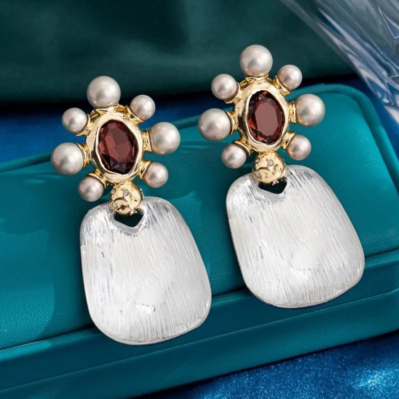 Statement Earrings Fashion Baroque Style Green White Crystal Resin Geometric Big Earrings For Women - Artigo Importado