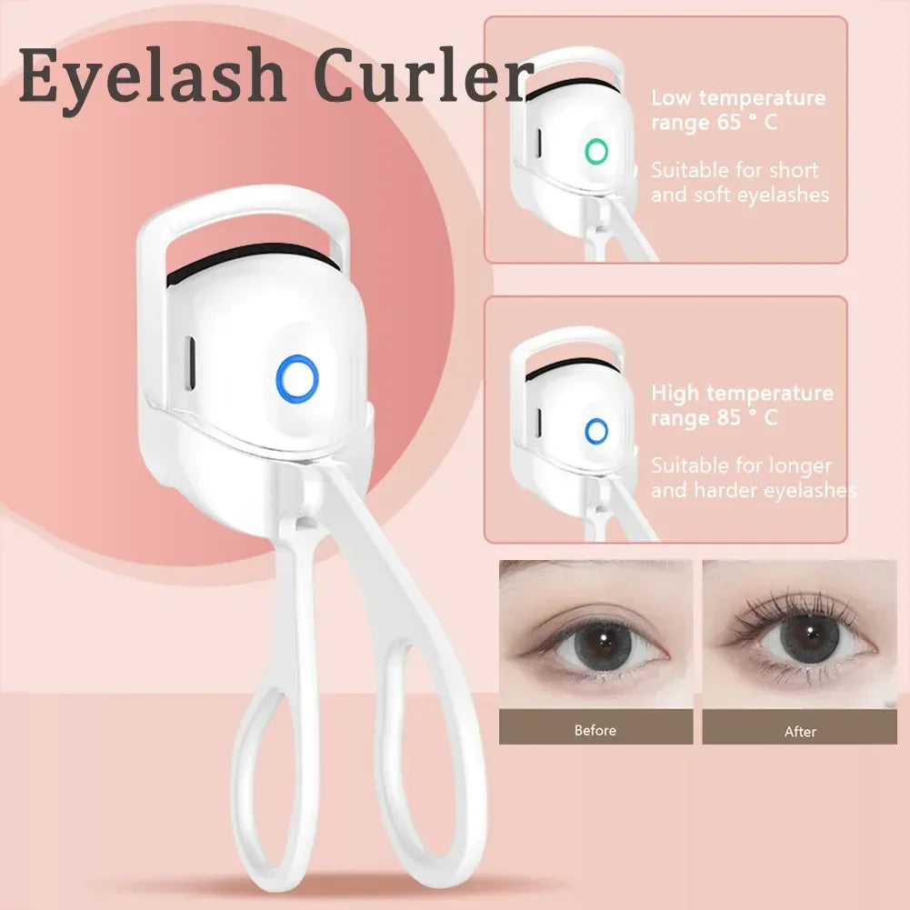 Electric Heated Eyelash Curler Eyelashes Curls Thermal Eyelash Curler USB Rechargeable Mini Long Lasting Makeup Tool Beauty Tool - Artigo Importado