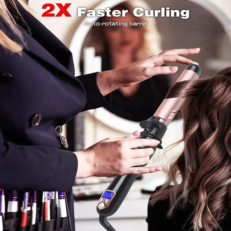 Automatic Hair Curler 1.1inches Rotating Curling Iron with LED Display Fast Heating Curling Wand Hair Curler for Home&Travel Use - Artigo Importado