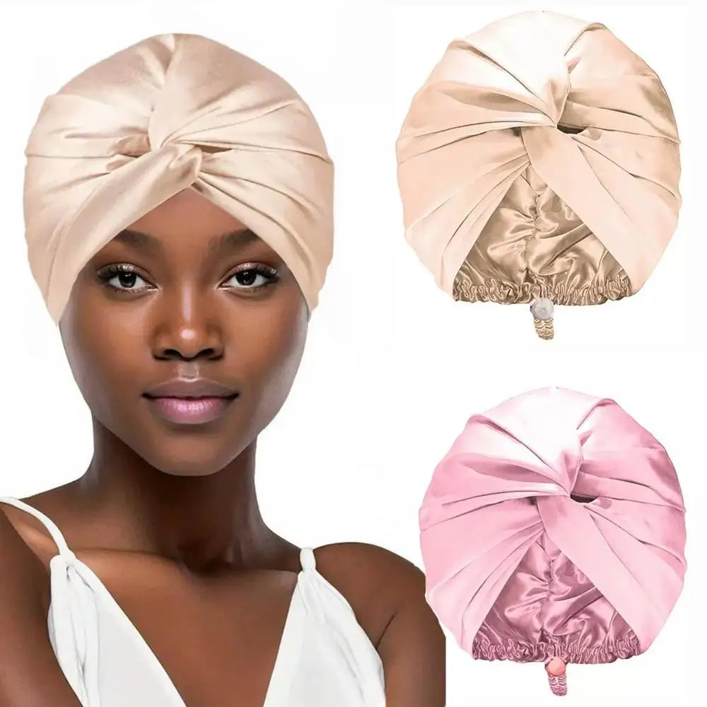 Pure Silk Turban Bonnets For Women Satin Sleeping Bonnet Hat Double Layer Twisted Hair Wrap Adjustable Silk Headwrap Hair Bonnet - Artigo Importado
