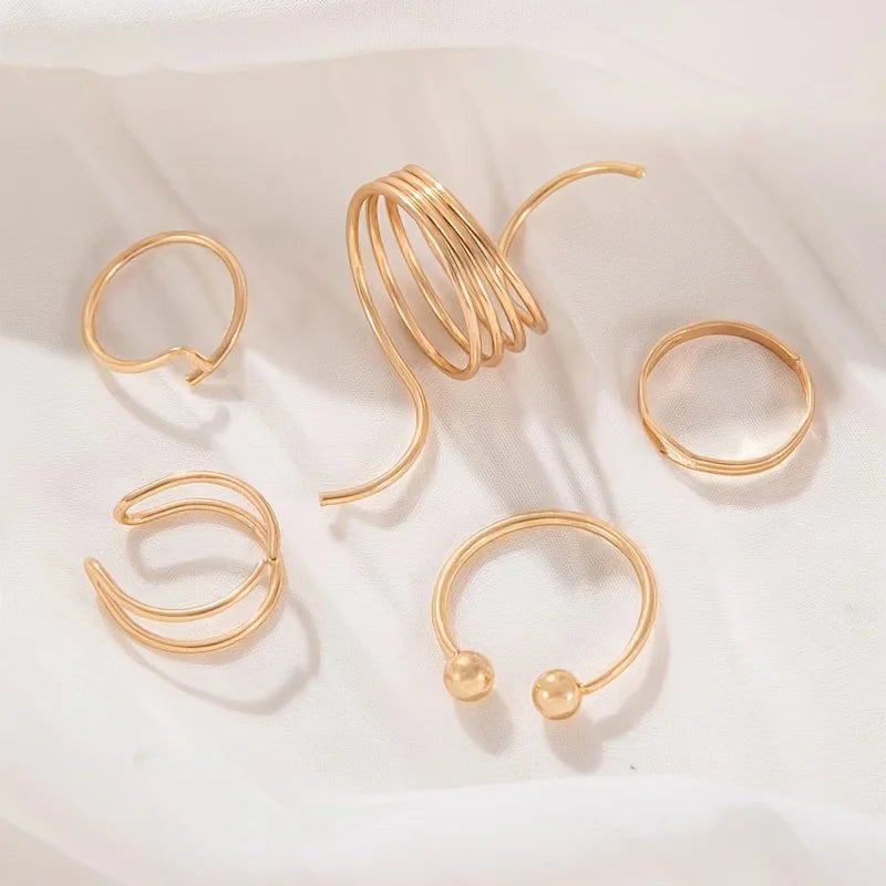 5 Pieces of Minimalist, Fashionable, Irregular Gold Women's Ring Set, Finger Ring, Fashionable Girl Jewelry Gift - Artigo Importado