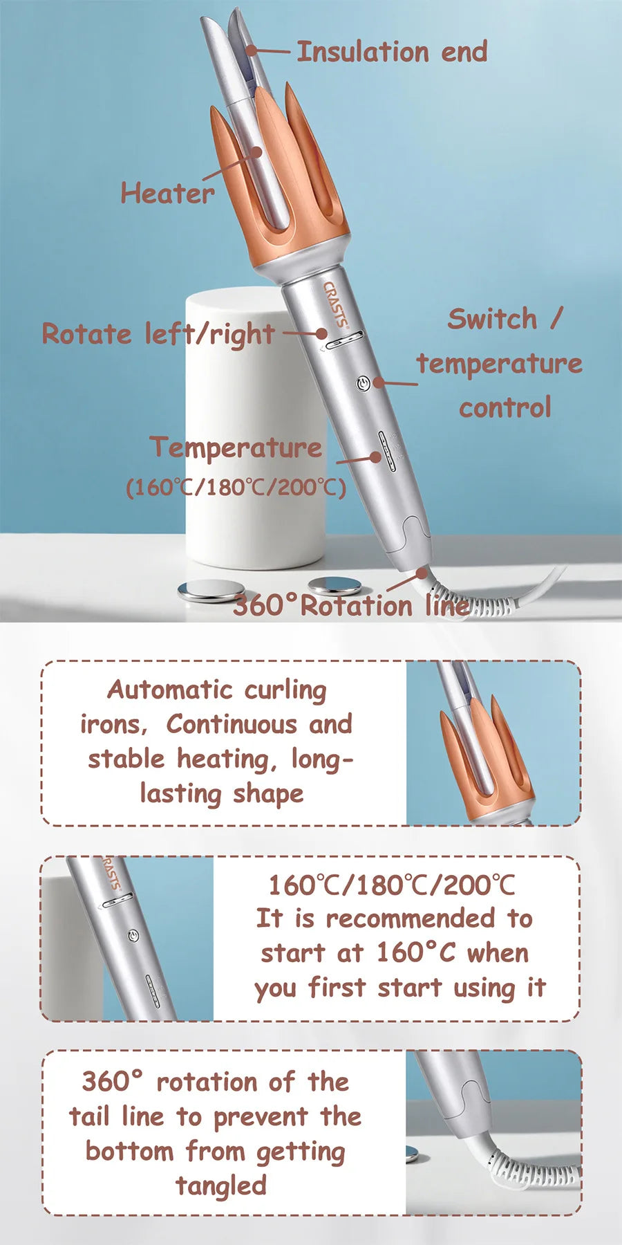 Automatic curling iron with large waves for long-lasting styling without damaging hair. Curling artifact - Artigo Importado