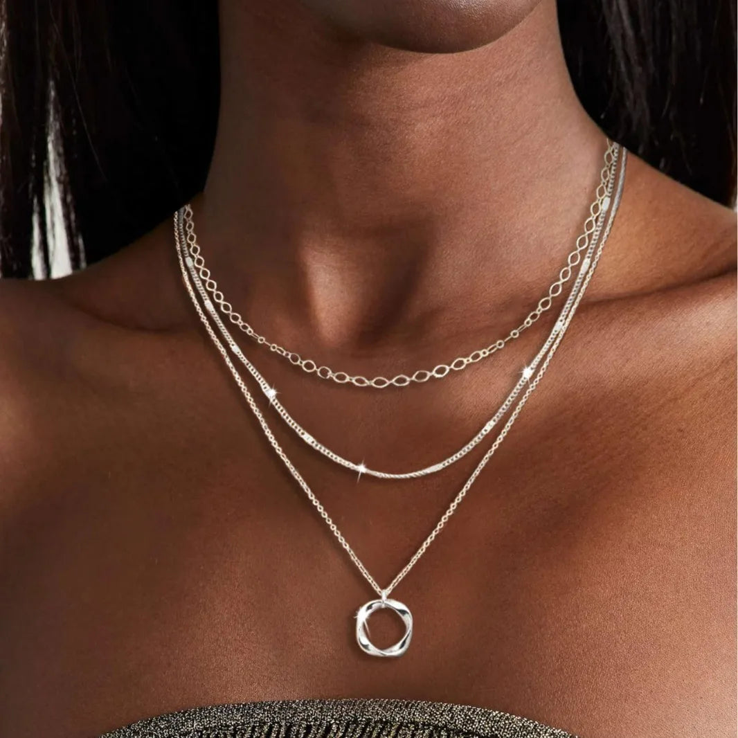 Layered Gold Necklaces for Women Stackable14K Gold Silver Plated Circle Paperclip Chain Pendant Choker Necklace Set For Woman - Artigo Importado