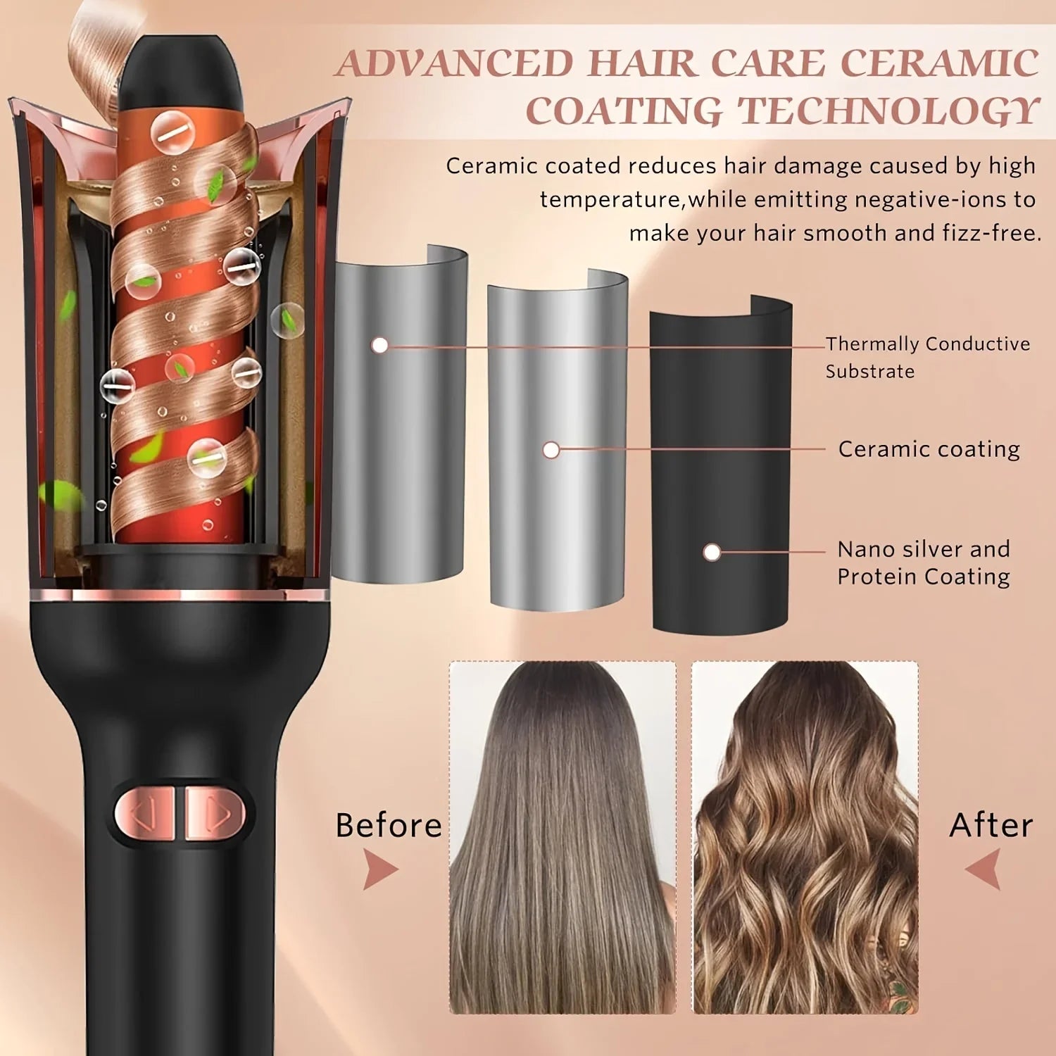 Automatic Hair Curler Auto Hair Curling Iron Ceramic Rotating Air Curler Air Spin Wand Styler Curl Machine Magic Hair Curler - Artigo Importado