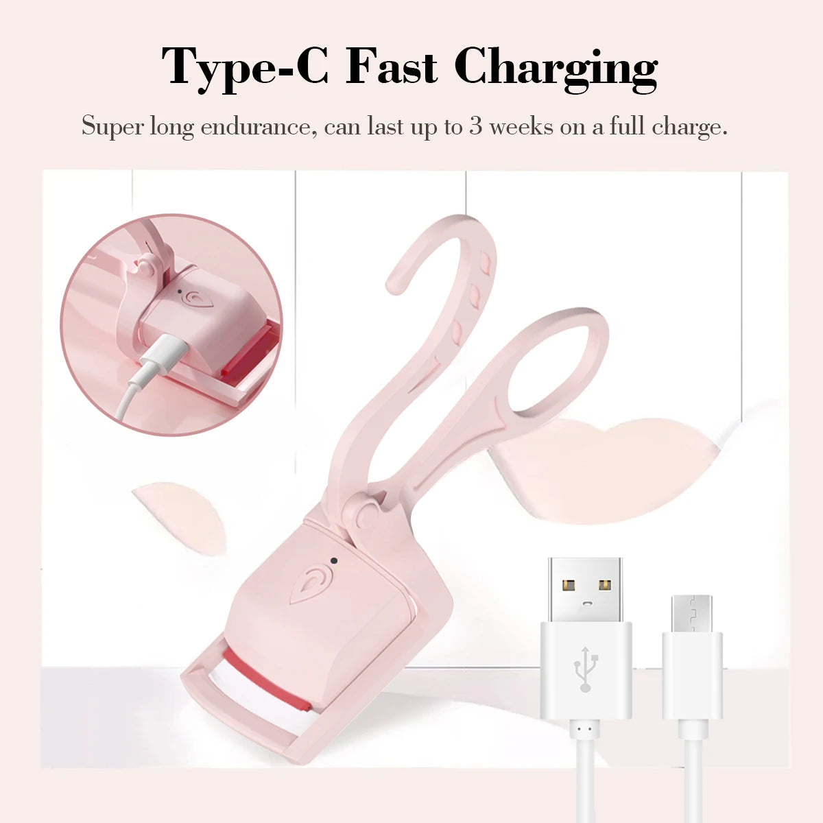 Heated Eyelash Curler-USB Rechargeable Electric Eyelash Curler- Eyelash Curlers Heated Fast Heat Up - Artigo Importado