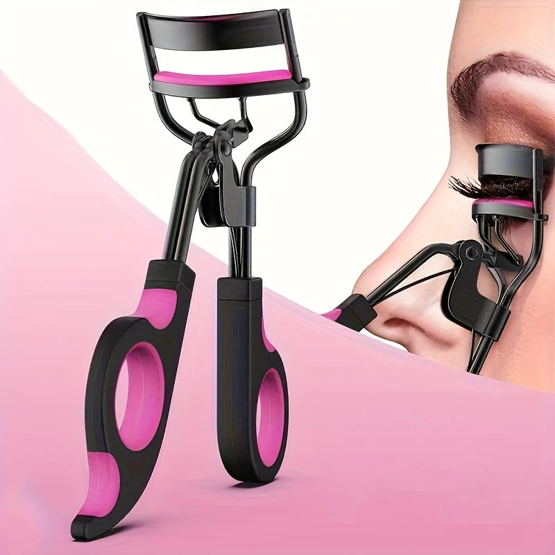 Women's Eyelash Curler Heavy-Duty & Ergonomic Handle with Contoured Design Black & Pink with Pink Tips Long-Lasting Lift - Artigo Importado