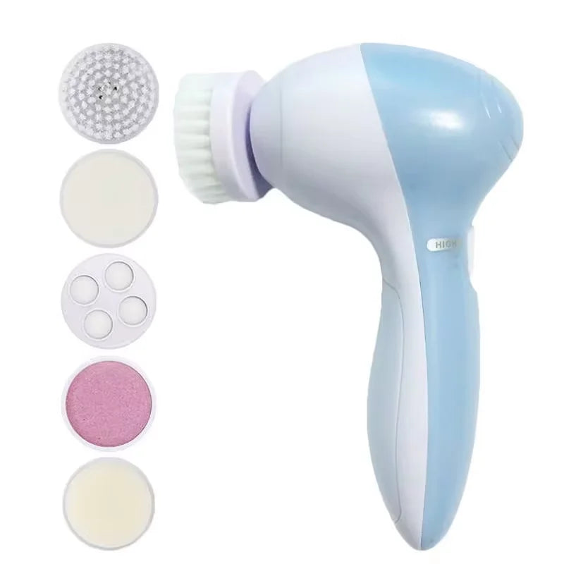 Electric 5 IN 1 Electric Facial Cleaner Brush Wash Machine Spa Skin Care Massage Blackhead Cleaning Facial Cleanser Tools - Artigo Importado