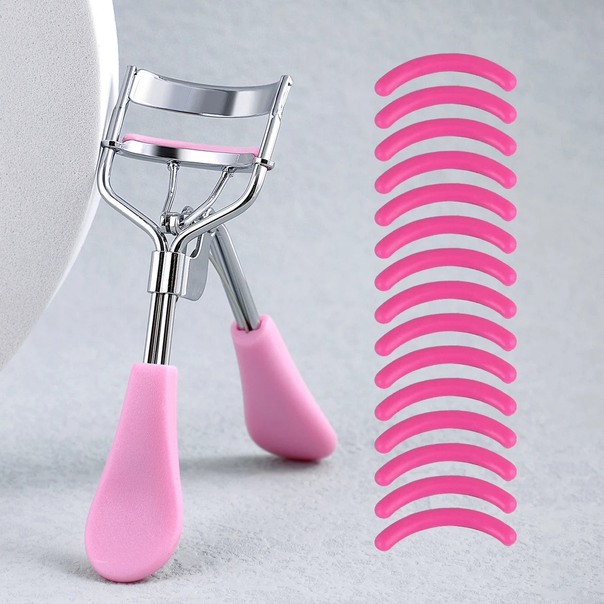 Portable Eyelash Curler with 15 Silicone Pads and Stainless Steel Eyelash Curler, Used for Eyelash Extension and Curling Tools - Artigo Importado