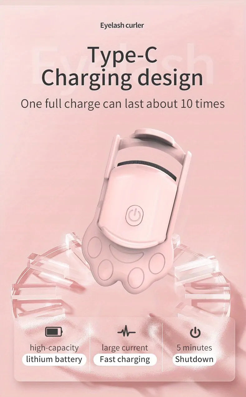 Electric Heated Eyelash Curler for Lasting Styling Portable Lash Lift Tool Intelligent Natural Curling with USB Rechargeable - Artigo Importado
