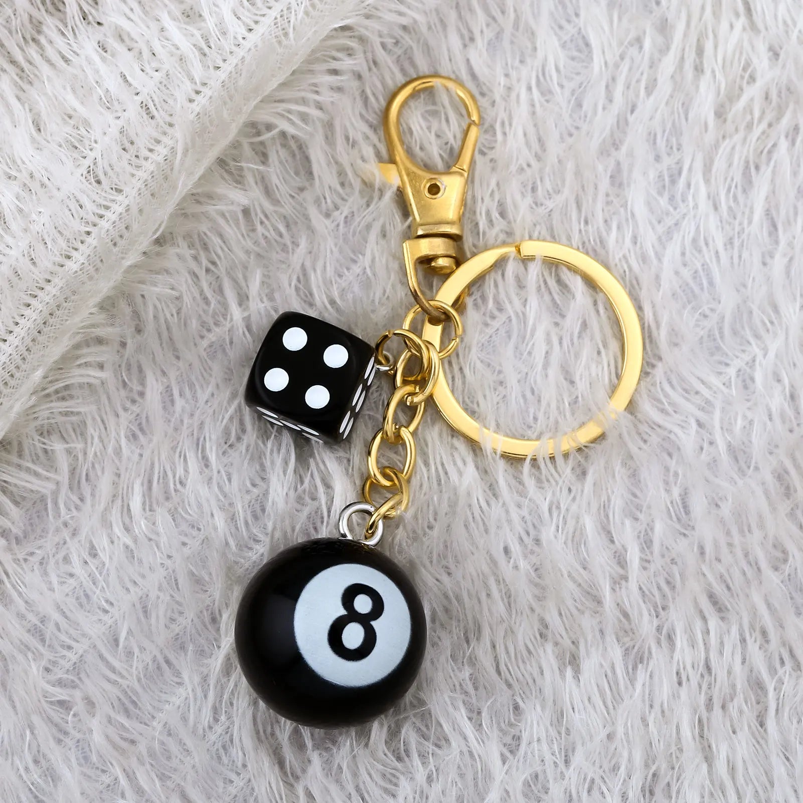 4PCS/lot Black Dice No. 8 Billiards Keychain Y2K Pink Lucky Dice Starburst Pendant Bag Charms Hangings Punk Ornament Accessories - Artigo Importado
