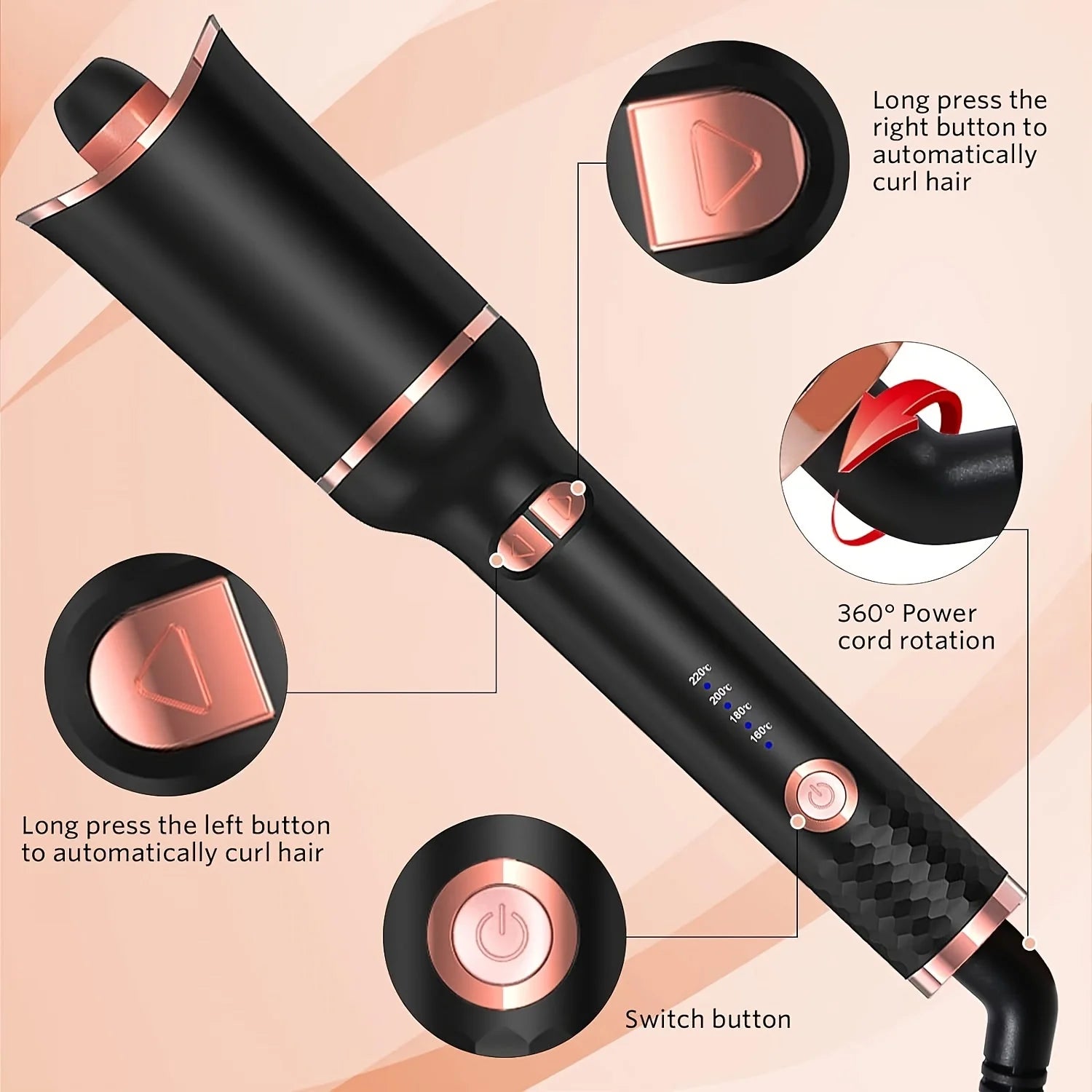 Automatic Hair Curler Auto Hair Curling Iron Ceramic Rotating Air Curler Air Spin Wand Styler Curl Machine Magic Hair Curler - Artigo Importado