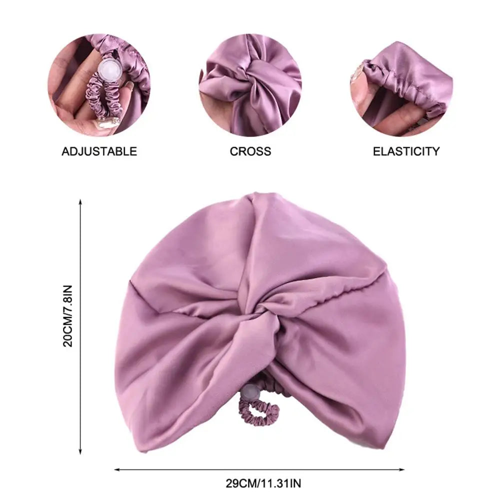 Pure Silk Turban Bonnets For Women Satin Sleeping Bonnet Hat Double Layer Twisted Hair Wrap Adjustable Silk Headwrap Hair Bonnet - Artigo Importado