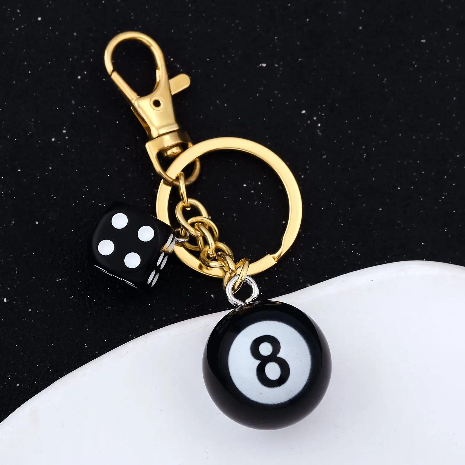 4PCS/lot Black Dice No. 8 Billiards Keychain Y2K Pink Lucky Dice Starburst Pendant Bag Charms Hangings Punk Ornament Accessories - Artigo Importado
