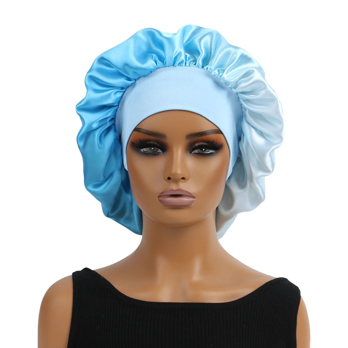 Satin Silk Bonnet Cap with Frontal Wrap, Wide Band, Colorful Fade Printing, Soft Nightcaps, Hair Protect Sleep, Extra Big Size - Artigo Importado
