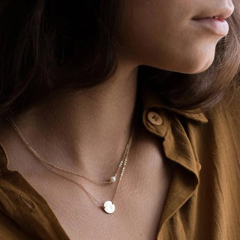 Layered Coin Necklace Handmade Pearl Jewelry Gold Filled Choker Handmade Gold Collier Femme Kolye Collares Boho Women Jewelry - Artigo Importado